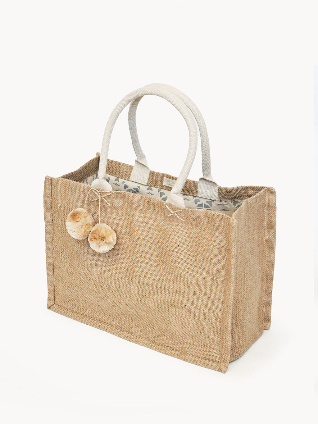 Jute Canvas Market Bag With Pompom (M)