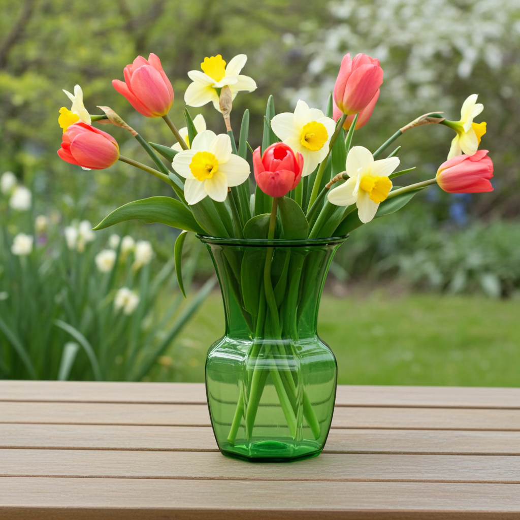 Vintage Green Panelled Florist Vase – Flared Mid‑Century Accent