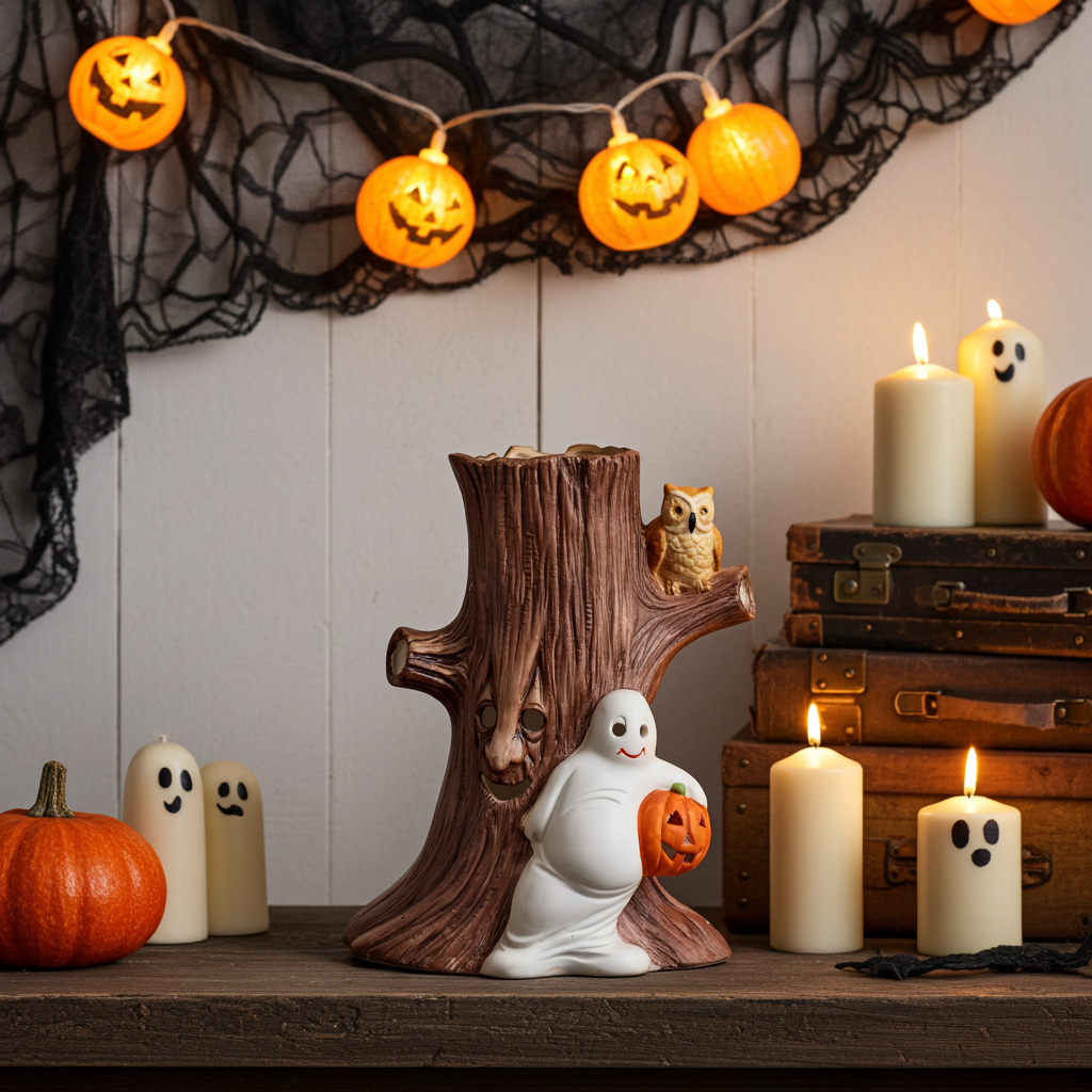 Heartline Spooky Tree Ceramic Luminary - 1985 Halloween Stump