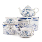 Vintage-Teekanne aus Porzellan mit blauen Blumen in Geschenkbox – florale Alltagsakzente