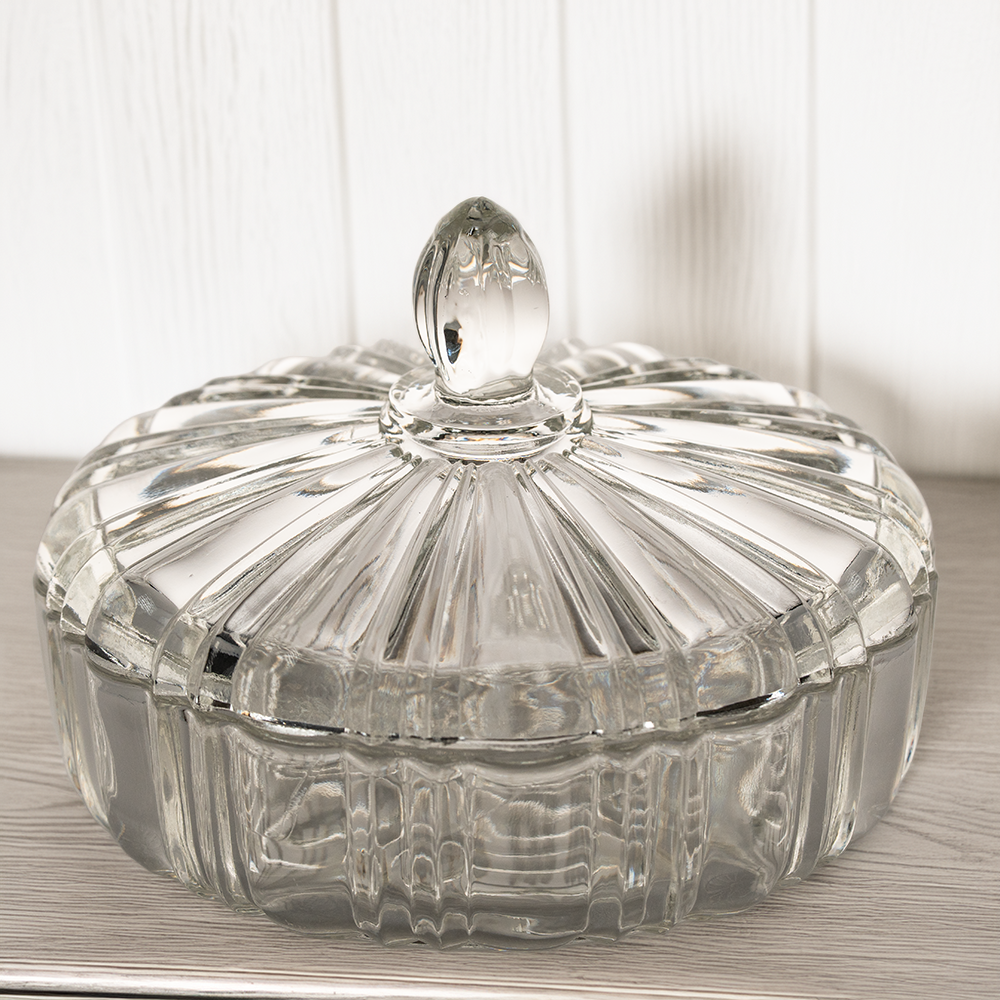 Anchor Hocking Old Café Clear Lidded Candy Dish 6.75"