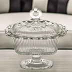 Indiana Glass Open Lace Rand Podest Bonboniere mit Deckel