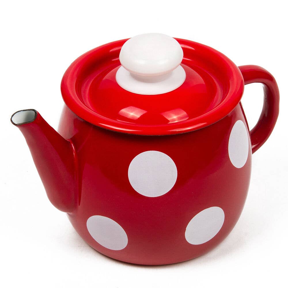 Red Polka‑Dot Enamel Teapot – Classic Retro Stovetop Accent