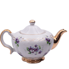 Ellgreave Staffordshire Porzellan Teekanne mit Veilchenmuster, 15 cm, weiße Glasur