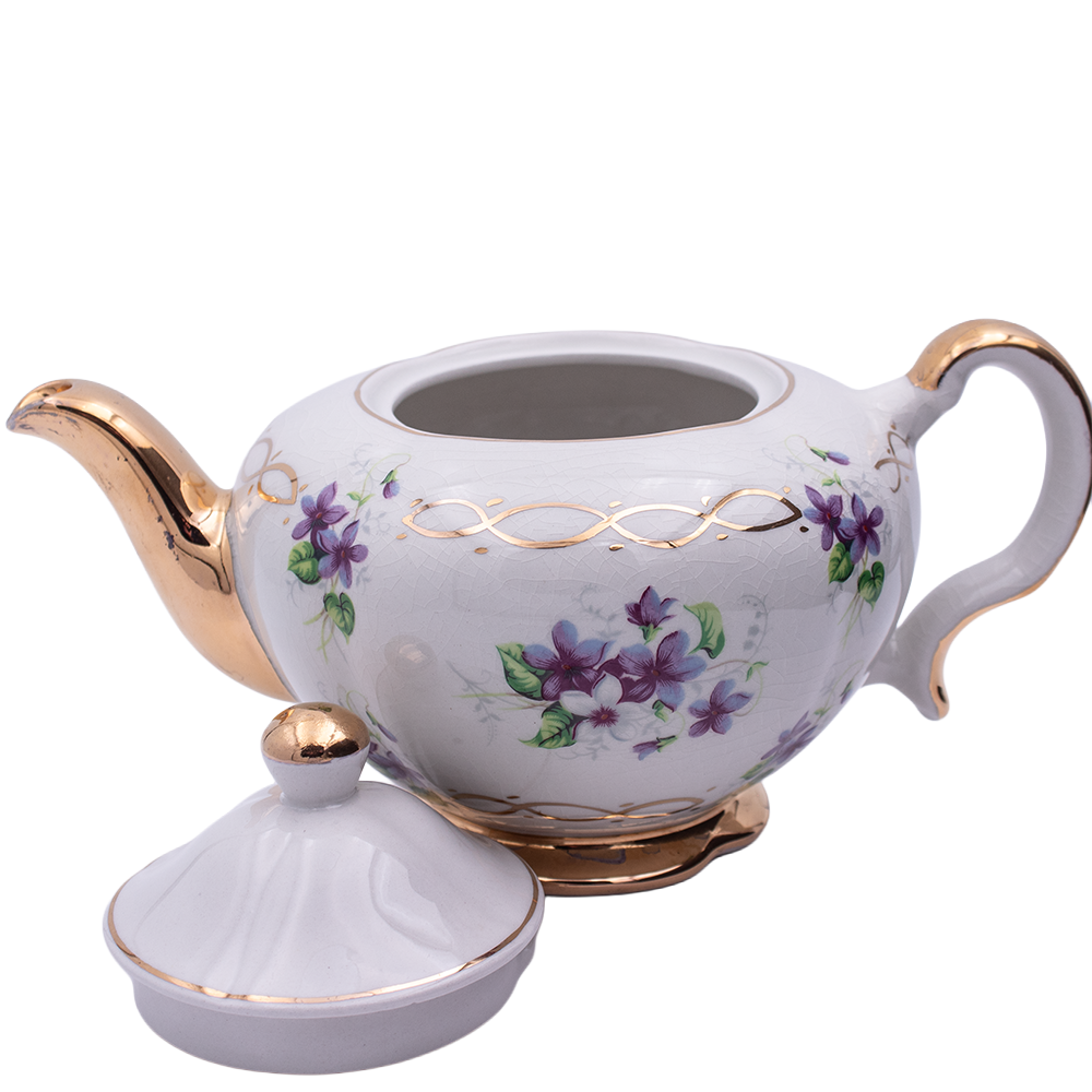 Ellgreave Staffordshire Porcelain Violet Teapot 6" White Glaze