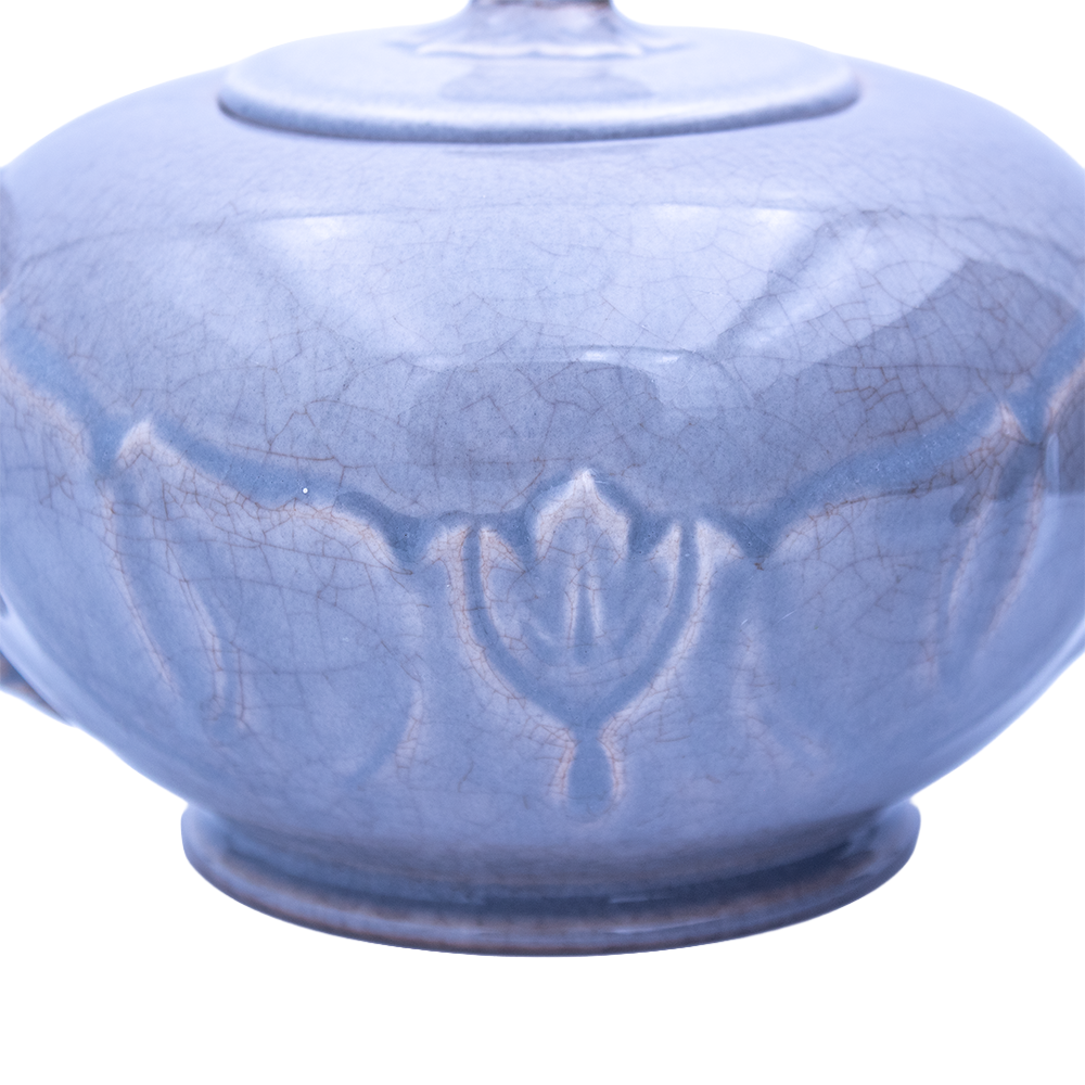 Steubenville Woodfield Dove Gray Porcelain Teapot 5.5" Leaf Motif