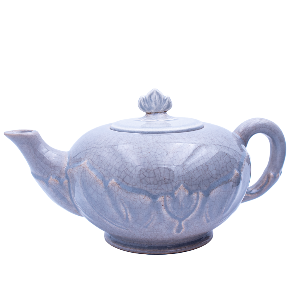 Steubenville Woodfield Dove Gray Porcelain Teapot 5.5" Leaf Motif