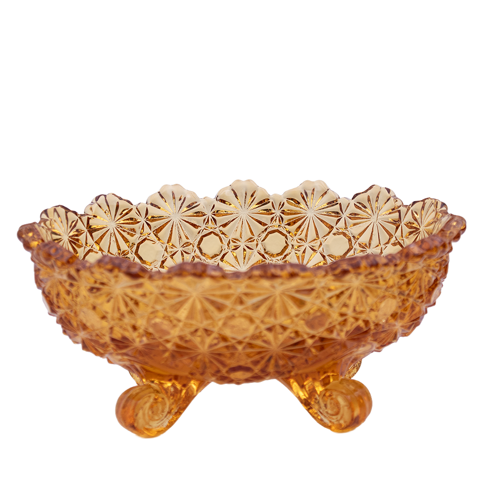 L.G. Wright Amber Daisy & Button Oval Footed Bowl 5.5"