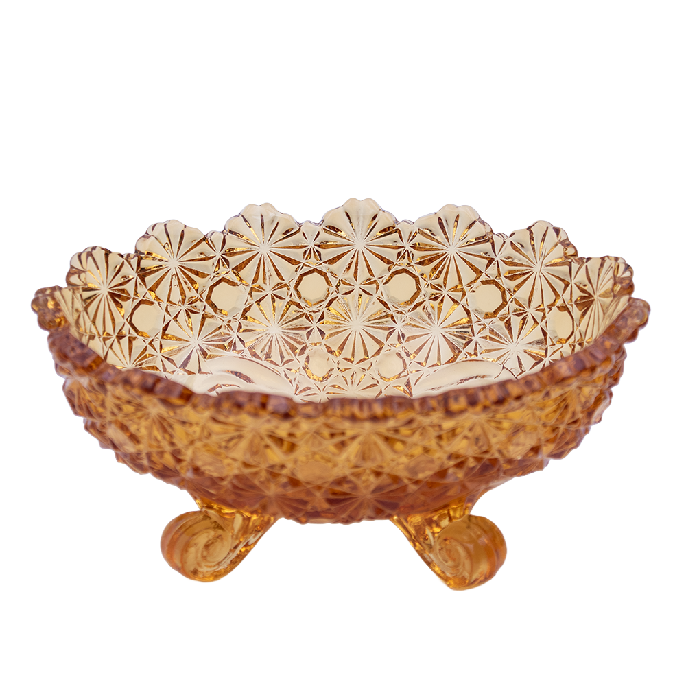 L.G. Wright Amber Daisy & Button Oval Footed Bowl 5.5"