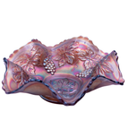 Fenton Amethyst Carnival Glass Schale Trauben & Blätter gewellter Rand 15cm