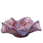 Fenton Amethyst Carnival Glass Schale Trauben & Blätter gewellter Rand 15cm
