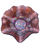 Fenton Amethyst Carnival Glass Schale Trauben & Blätter gewellter Rand 15cm