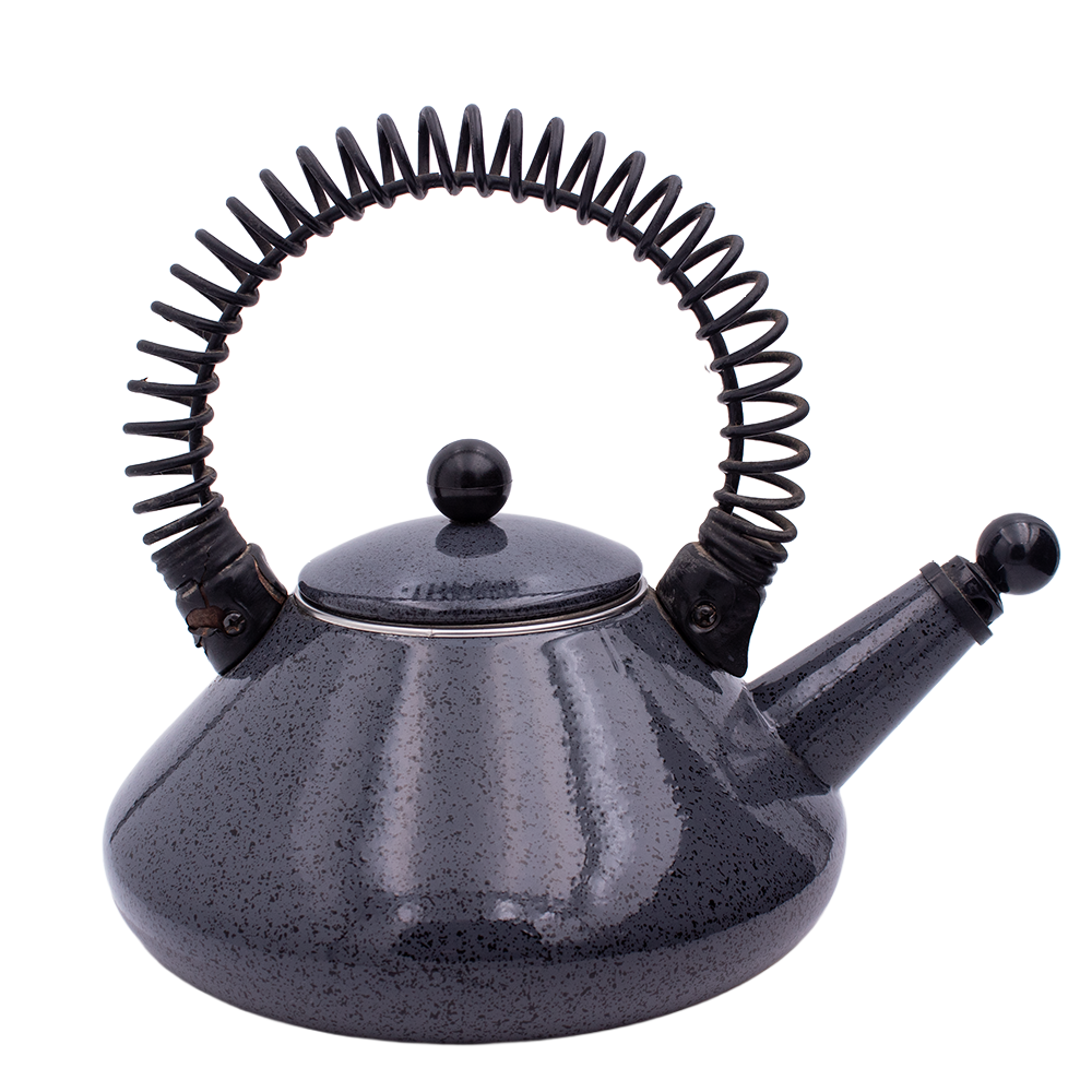 Memphis‑Style Dark Grey Speckled Enameled Steel Tea Kettle