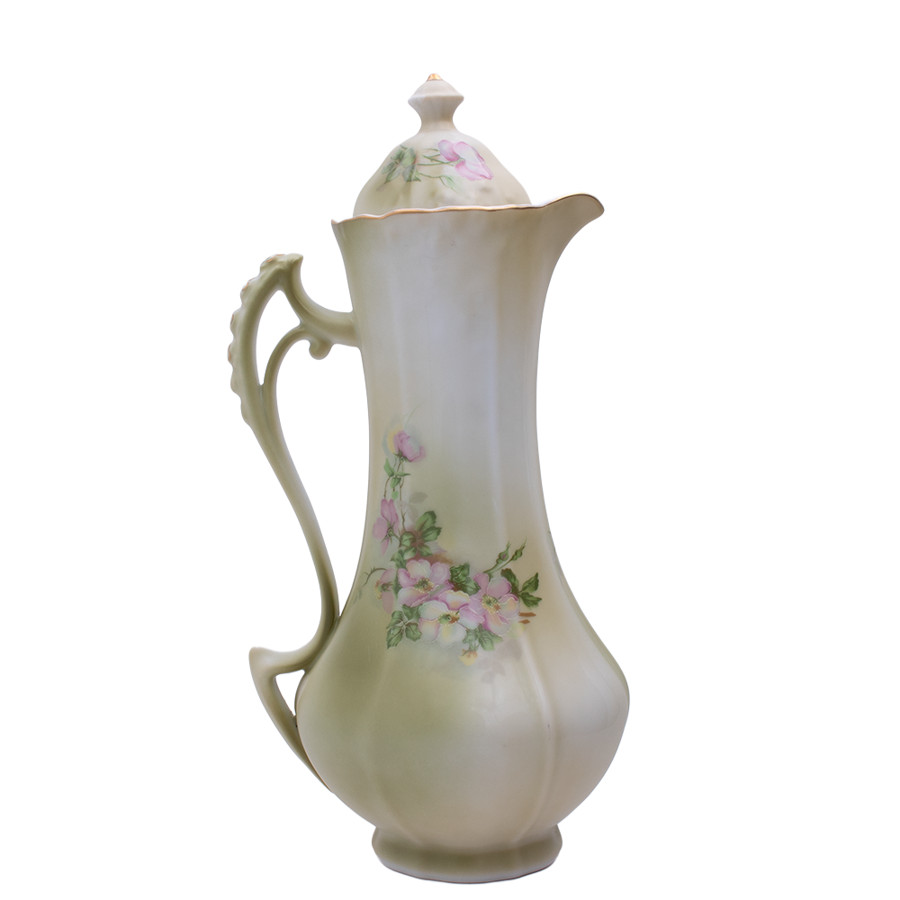 Hand‑Painted Nippon Porcelain Chocolate Pot with Dogwood Motif and Gold Accents