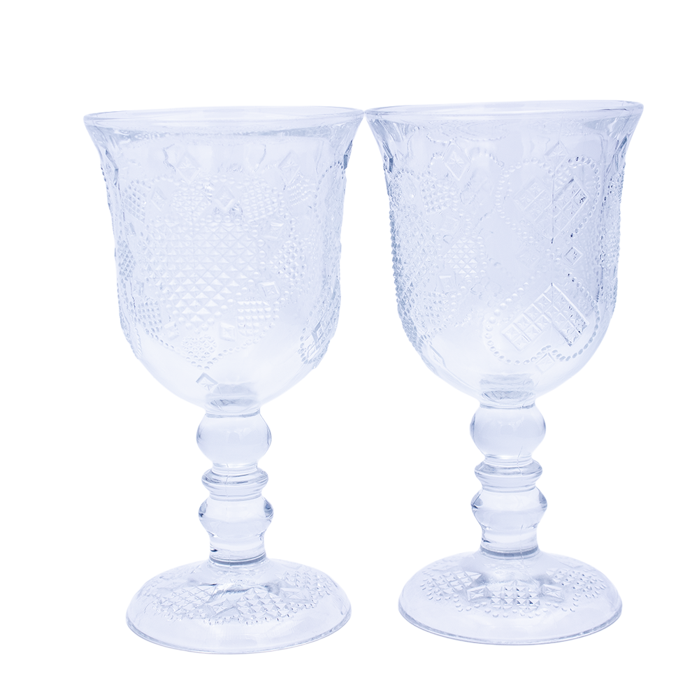 Avon Hearts and Diamonds Clear Pressed Glass Goblets by Fostoria, Set of 2