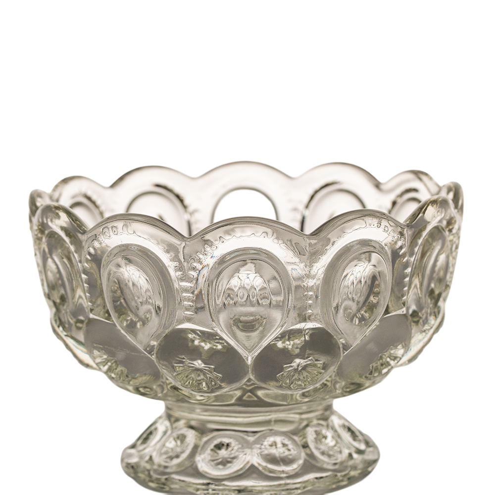 L.E. Smith Moon & Star Clear Glass Pedestal Dish – 6"