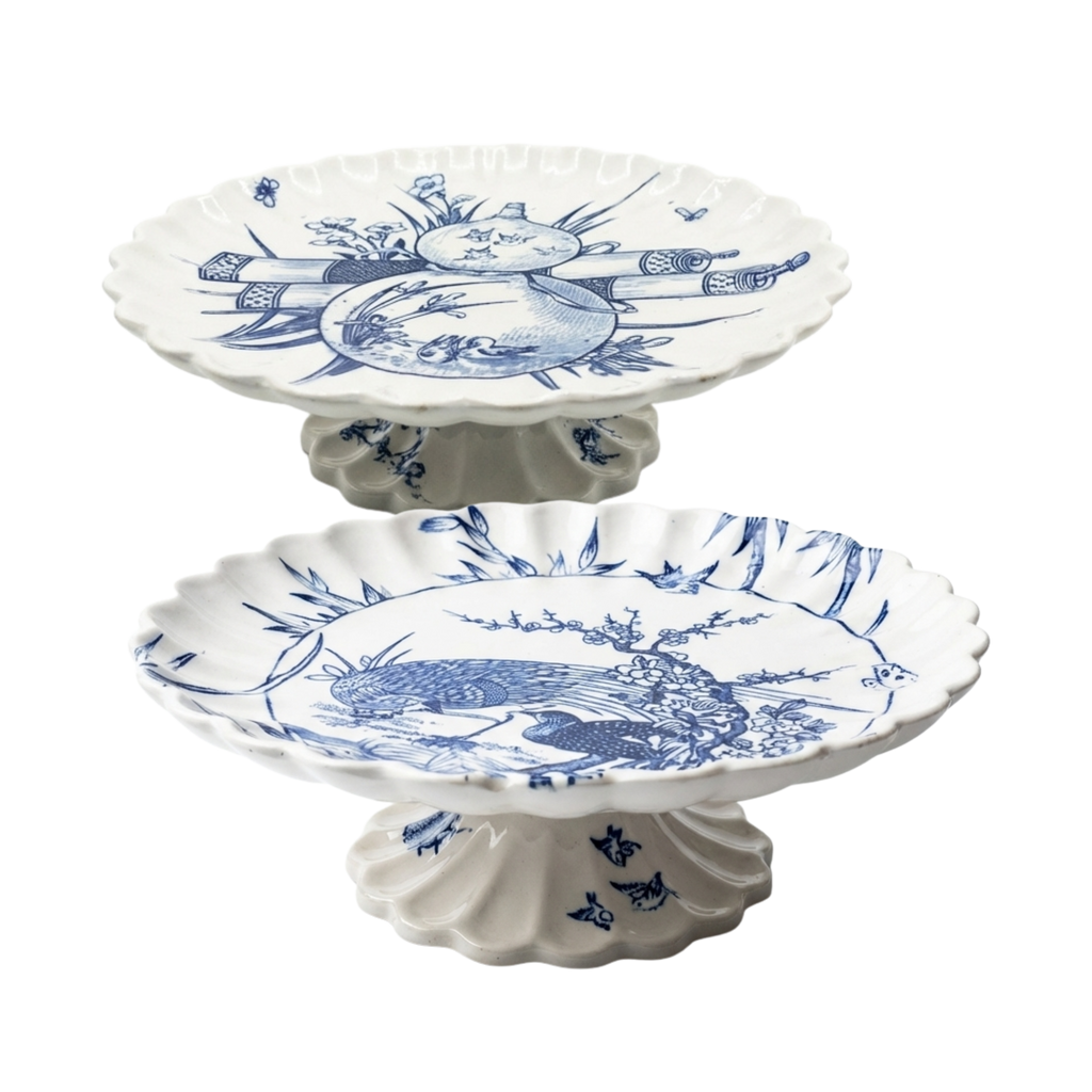 Pair of Antique W.T. Copeland Pedestal Comports – Cobalt Japonisme, Circa 1880