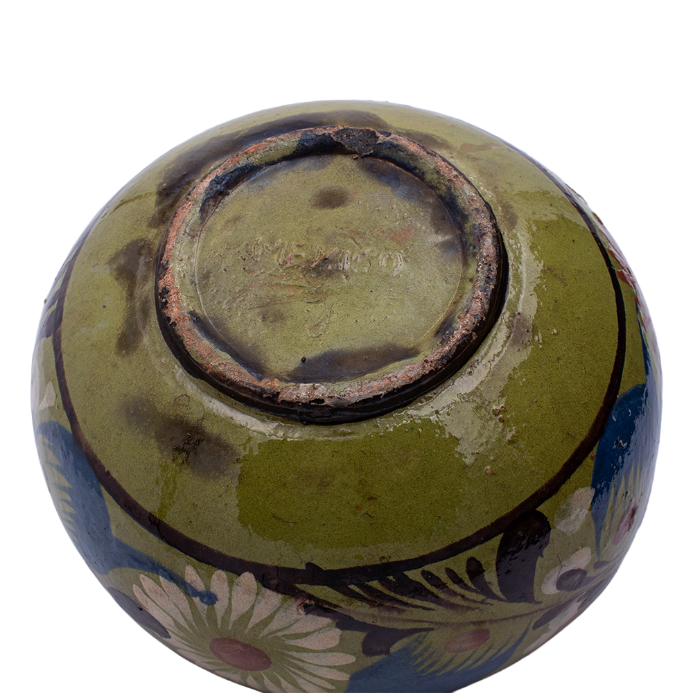 Mexikanische Rotware-Keramikschale – Handbemaltes Blumenmuster