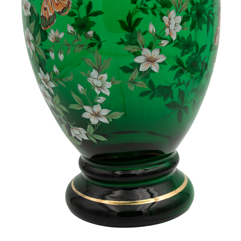 Norleans Italian Emerald Green Glass Vase — Hand‑Painted with 24k Gold