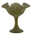 Fenton Persian Medallion Uranium Custard Satin Glass Compote 6.5"