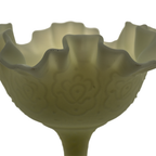 Fenton Persian Medallion Uranium Custard Satin Glass Compote 6.5"
