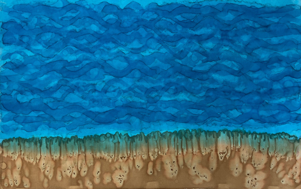 “Beach Zen II” — Hand‑Painted Silk Wall Hanging
