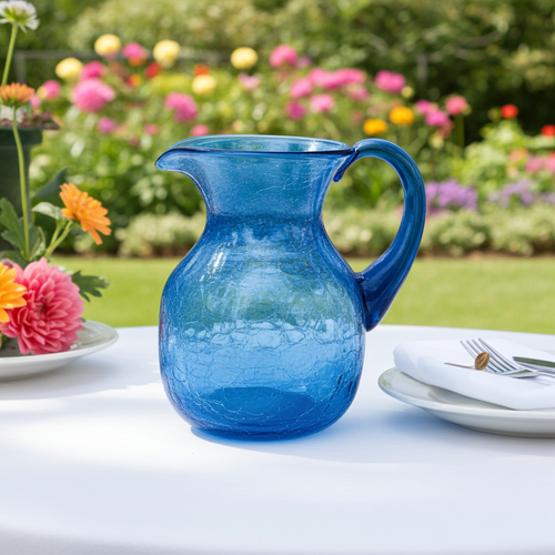 Blenko 543 Teal Crackle Glass Pitcher — Hand‑Blown Sculptural Form