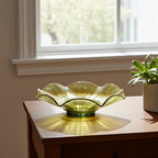 Northwood Green Opalescent Stippled Rays Ruffled Bowl – Carnival Glass