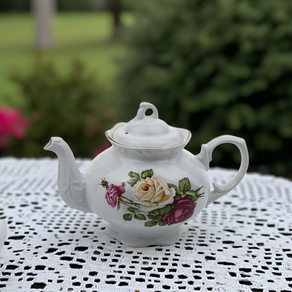 Arthur Wood & Son Staffordshire Floral Teapot #6489 - Gilt Trim
