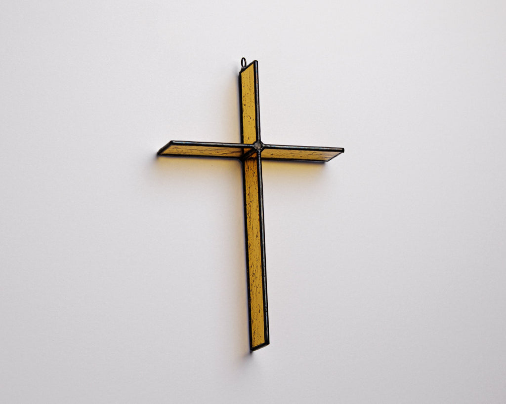 Greyhouse Glass Amber Cross - Ready to Hang