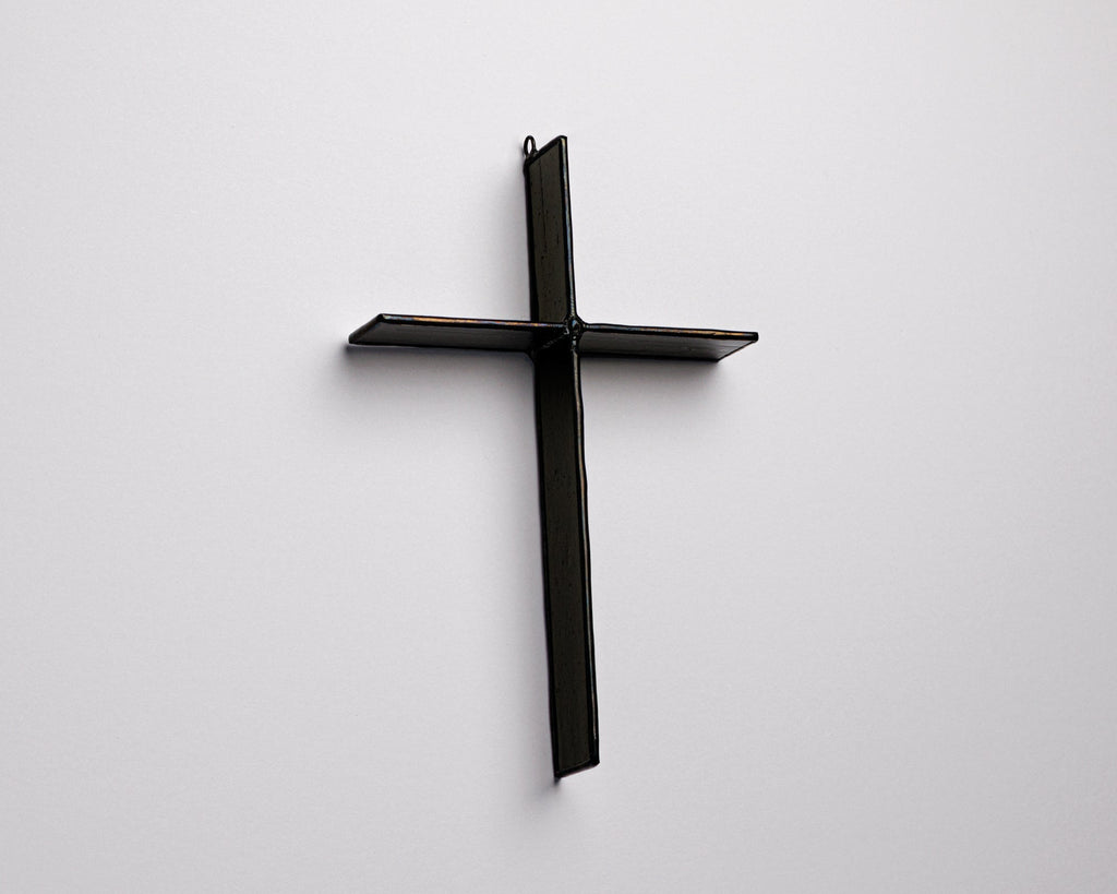 Greyhouse Glass Cross - Ink Black Stained Glass Suncatcher