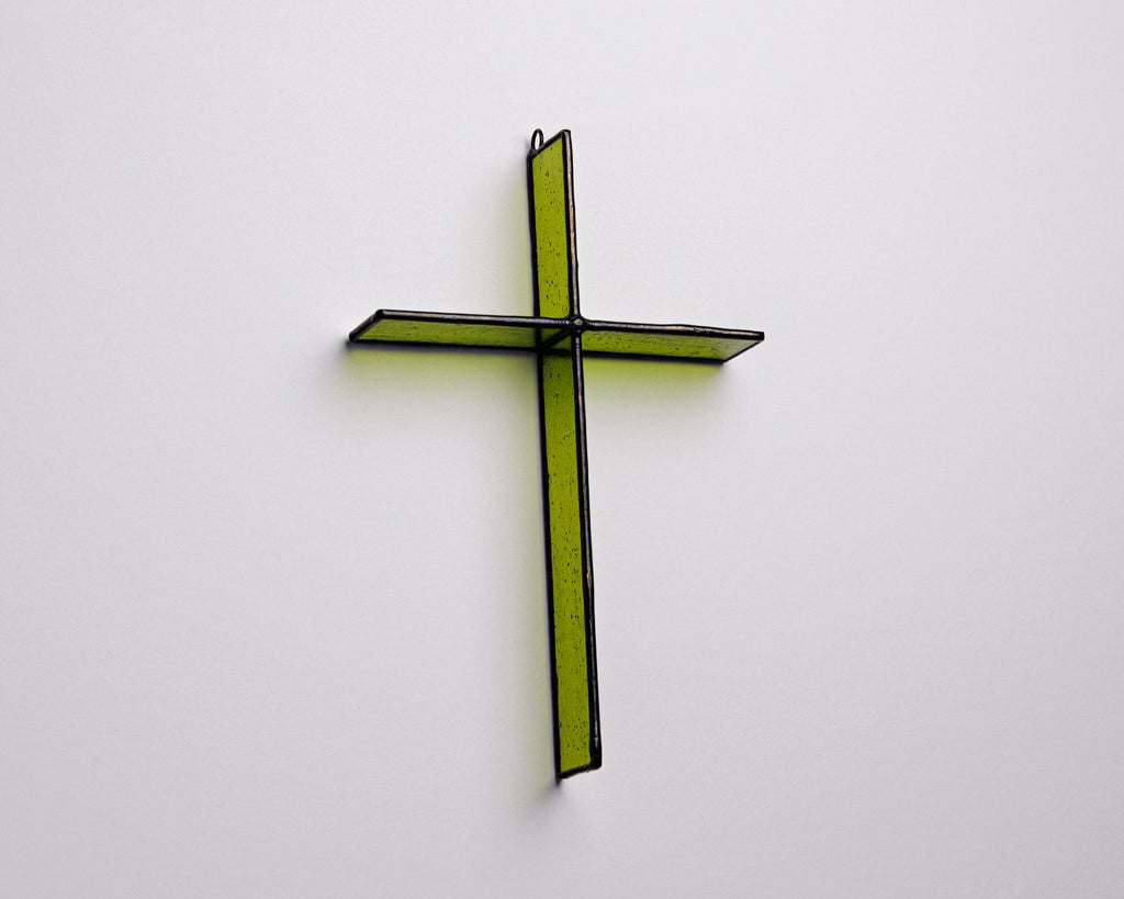 Greyhouse Glass Bottle Green Cross Suncatcher - Handcrafted