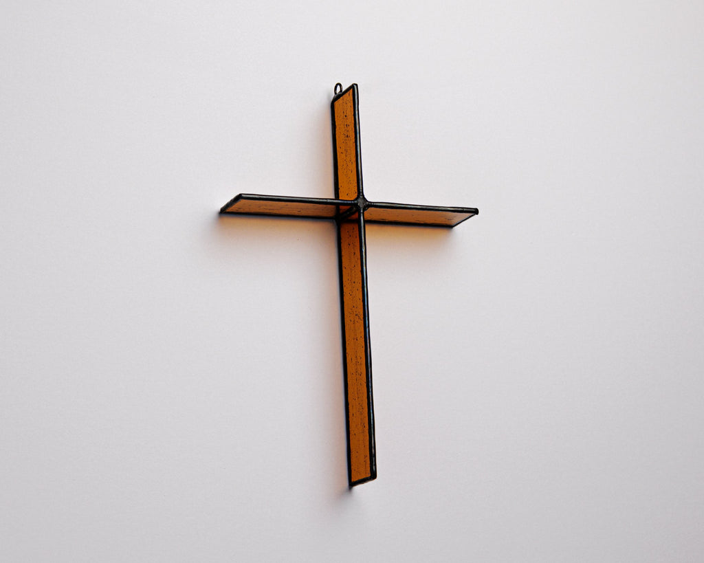 Greyhouse Glass Burnt Amber Cross Suncatcher - Handmade Stained Glass