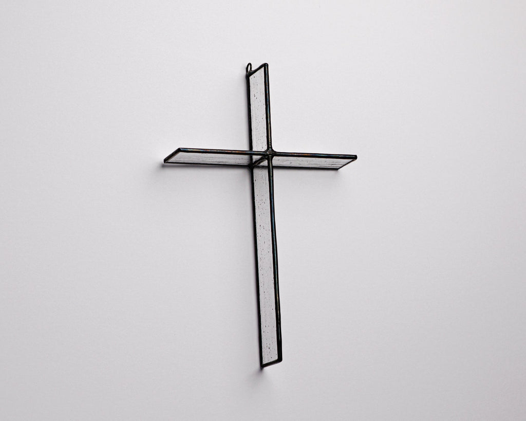 Greyhouse Glass Cross Suncatcher - Antique Clear Stained Glass