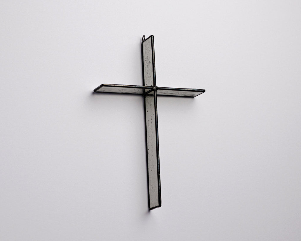Greyhouse Glass Cloud Grey Cross Suncatcher - Polished Black Patina