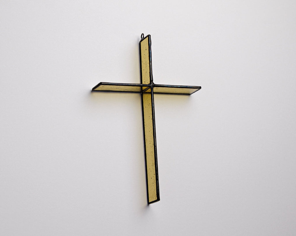 Greyhouse Glass Summer Gold Cross Suncatcher - Stained-Glass Accent