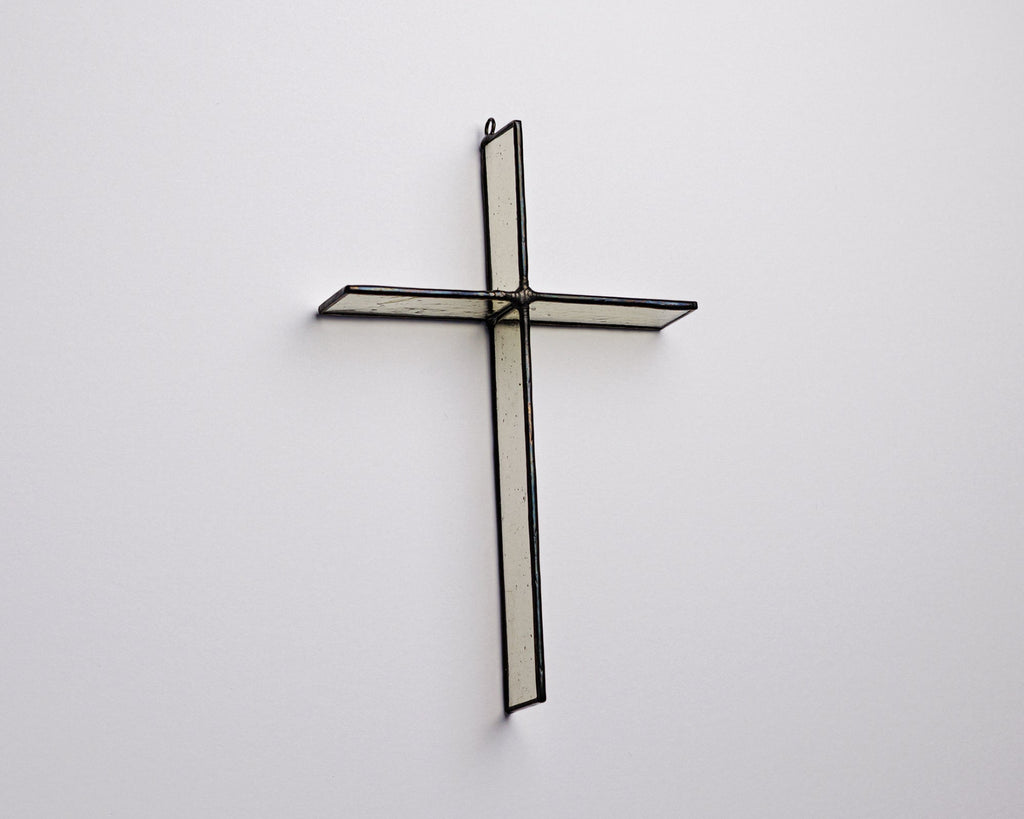 Wheat Mist Cross Suncatcher - Handcrafted Stained Glass