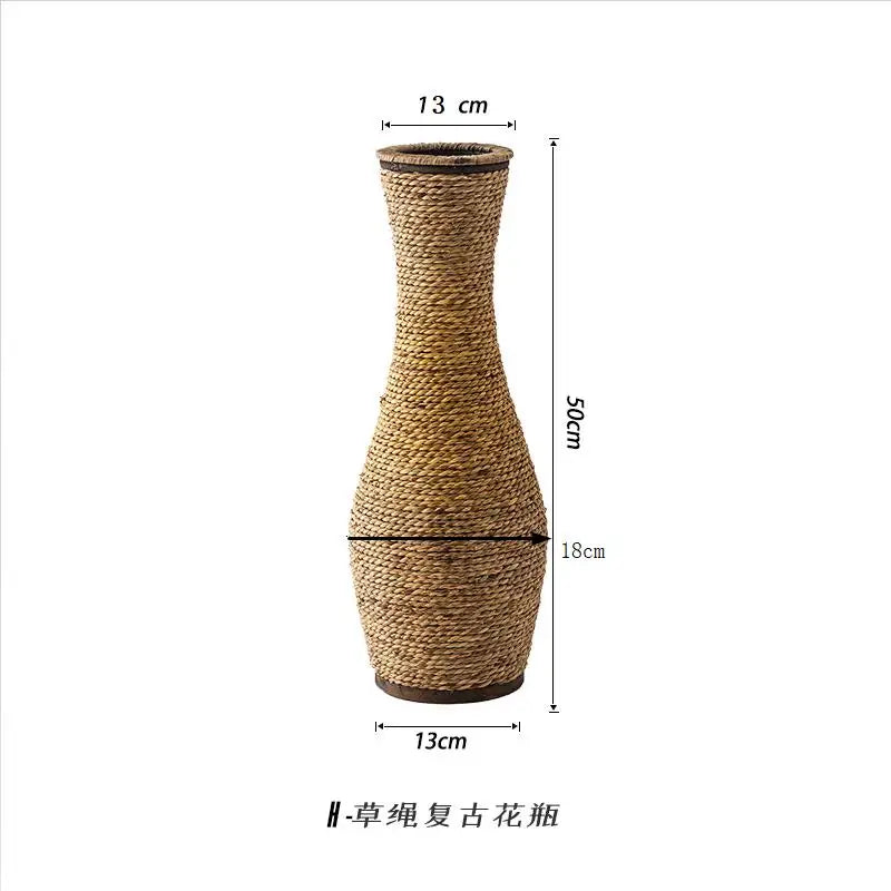 Rattan & Bamboo Glass Vase - Handwoven Natural