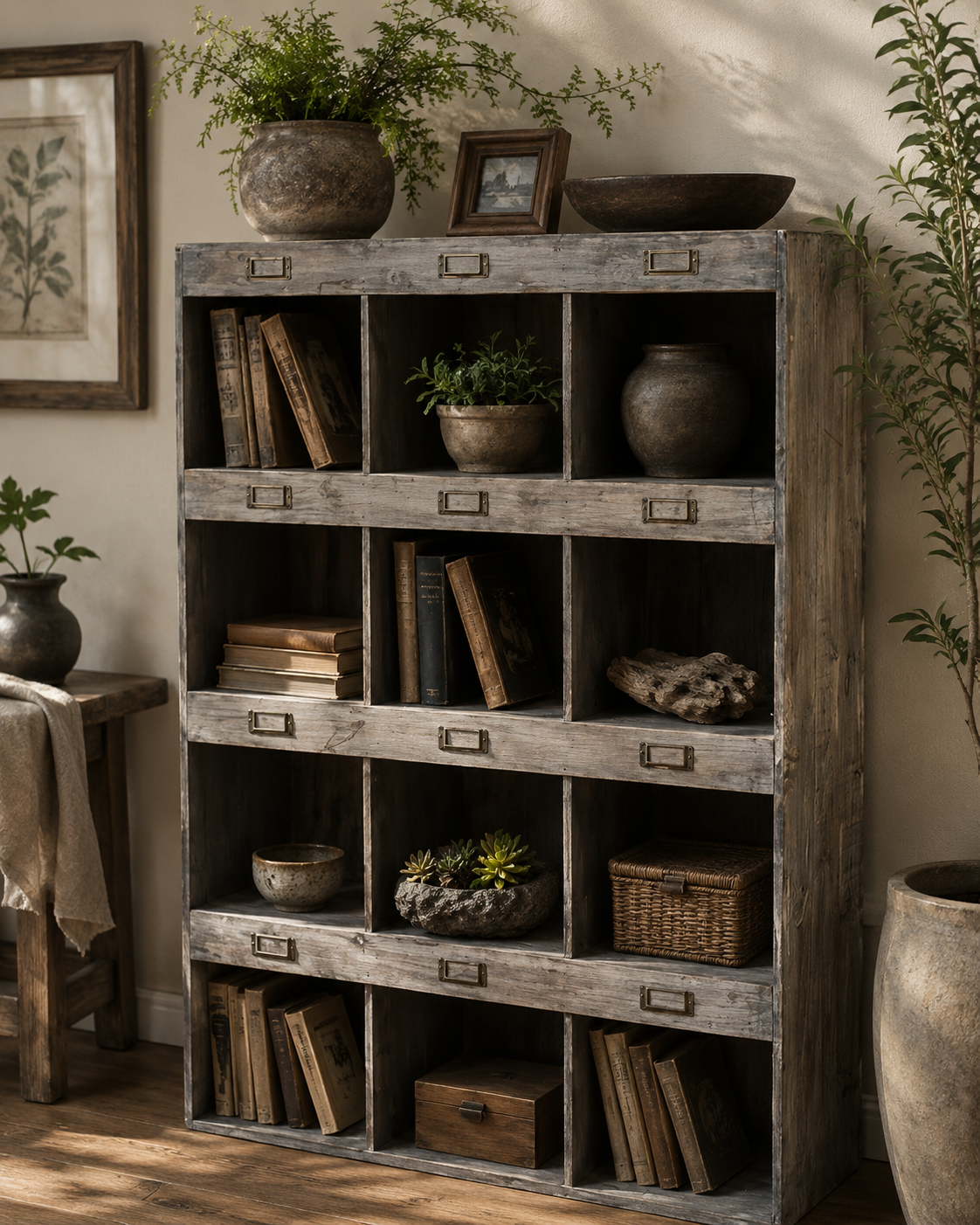 12-Compartment Display Shelves - Recycled Pine