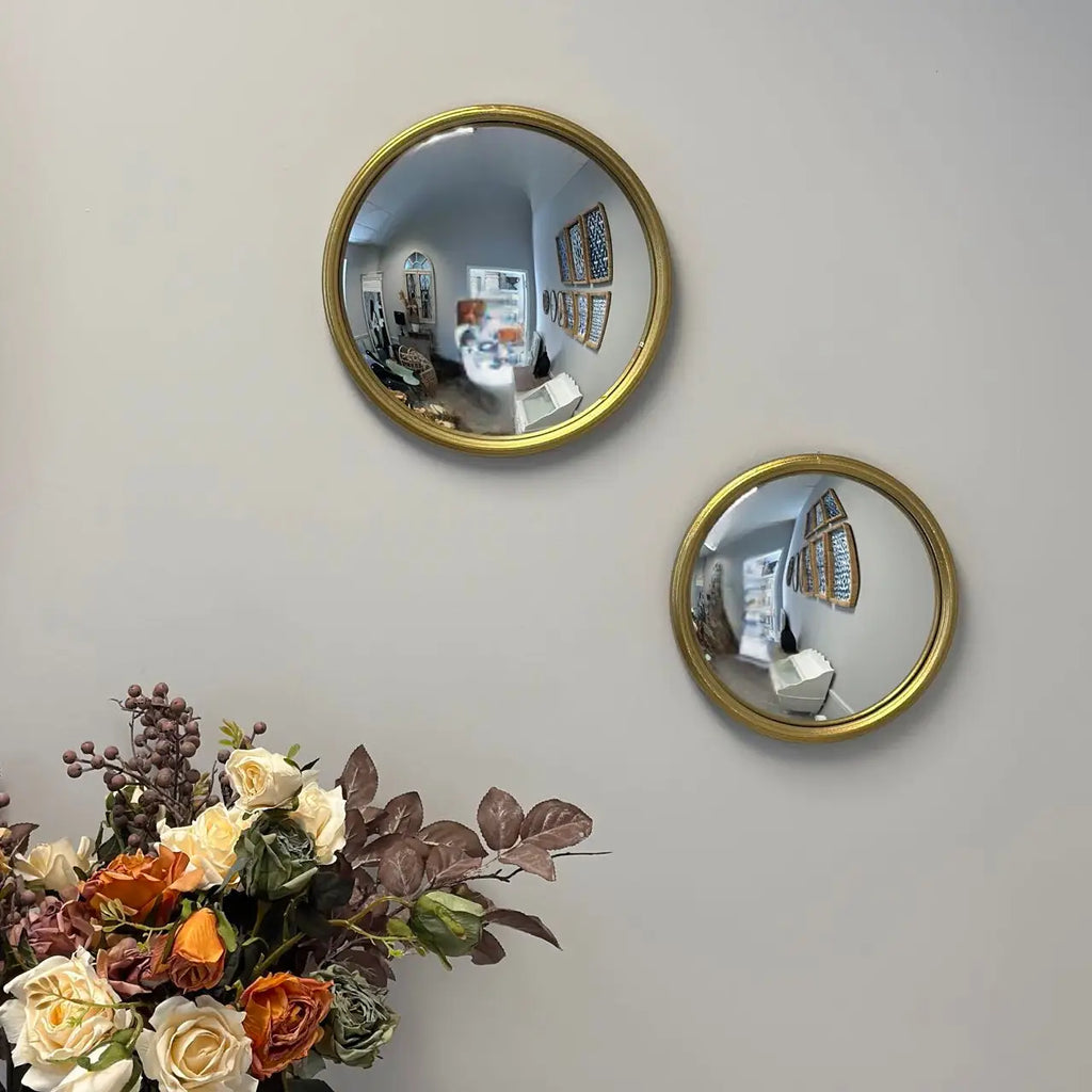 Round Convex Mirror - Gold-Finish Metal Frame
