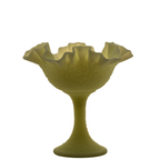 Fenton Persian Medallion Uranium Custard Satin Glass Compote 6.5"