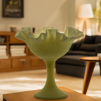 Fenton Persian Medallion Uranium Custard Satin Glass Compote 6.5"