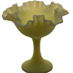 Fenton Persian Medallion Uranium Custard Satin Glass Compote 6.5"