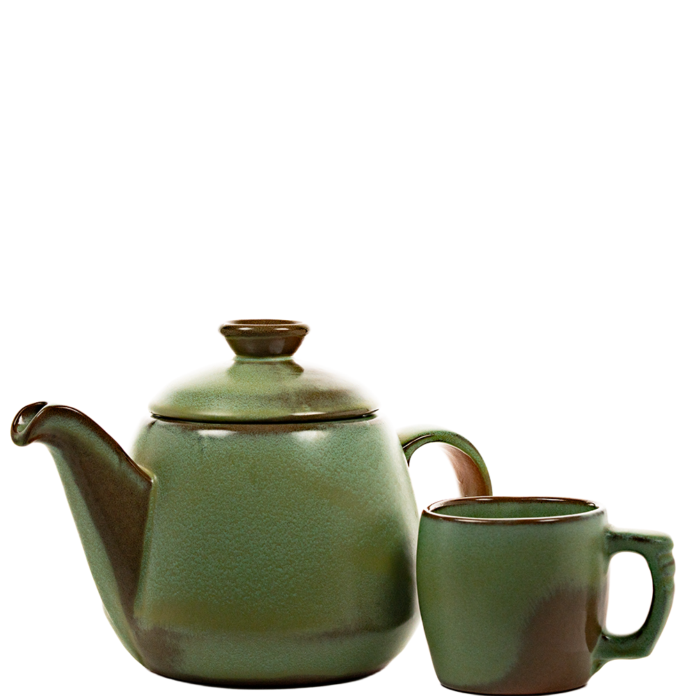 Frankoma Prairie Green Teapot 61 with Plainsman Mug