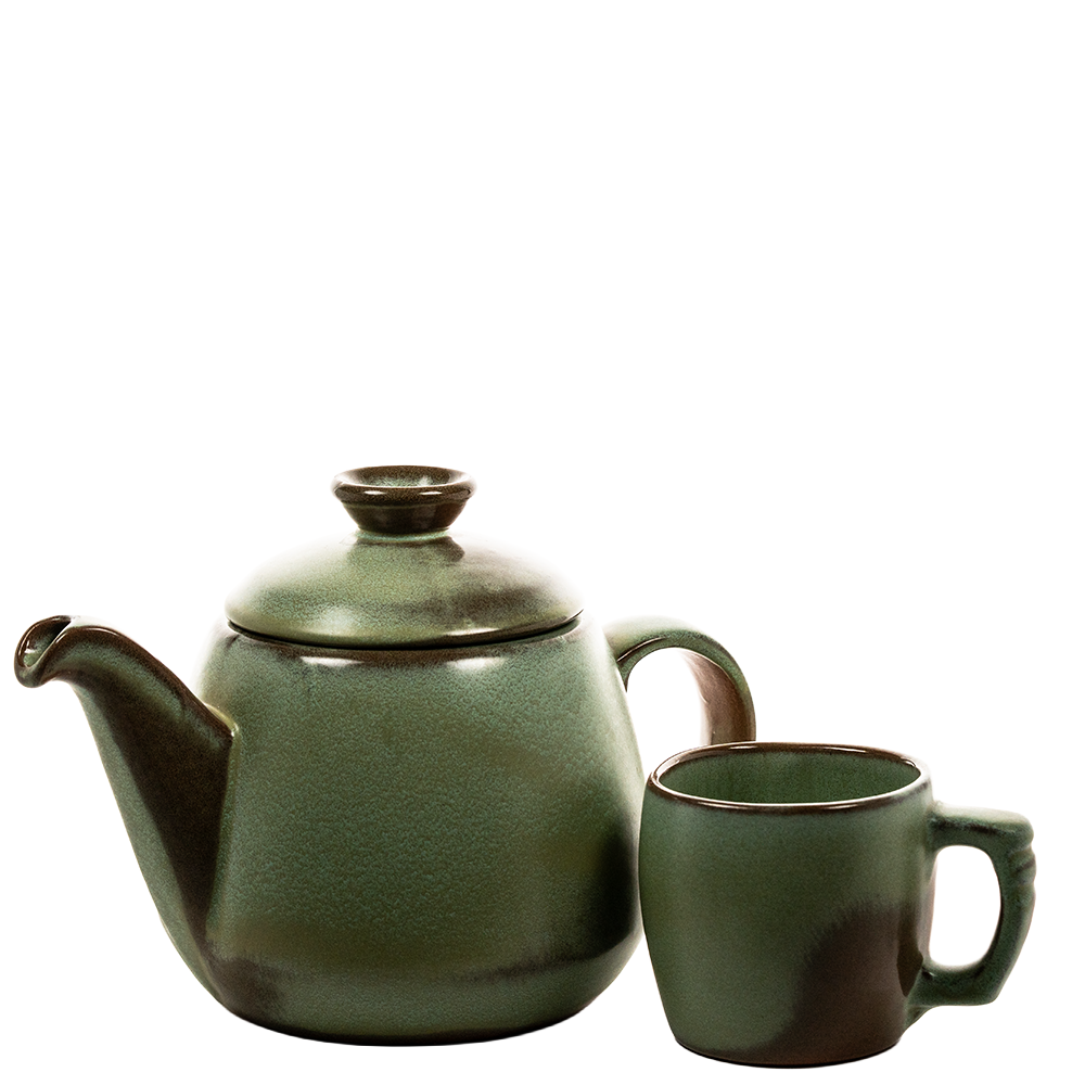 Frankoma Prairie Green Teapot 61 with Plainsman Mug