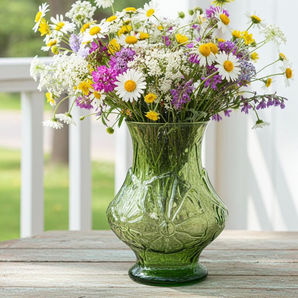 Anchor Hocking Rain Flower Vase – Textured Avocado Green Accent