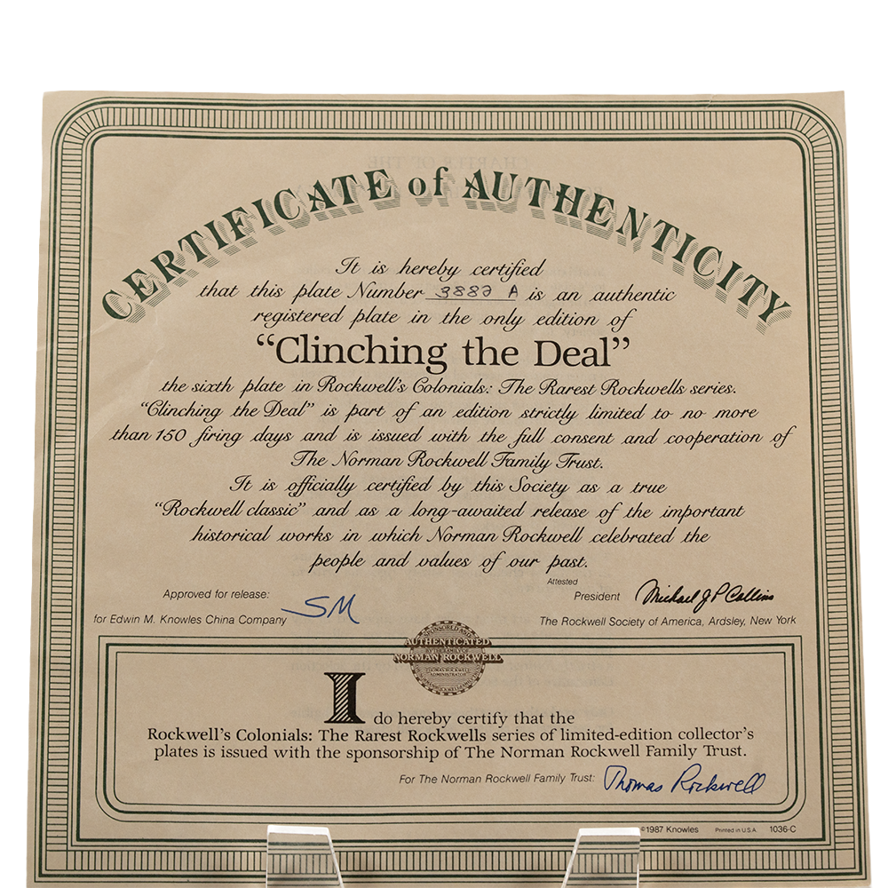 Edwin Knowles “Clinching the Deal” Plate – Rockwell Colonials Collectible