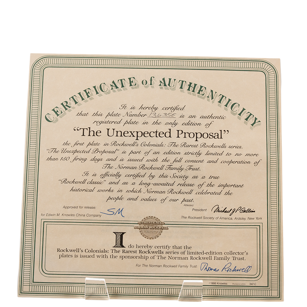 Edwin Knowles “The Unexpected Proposal” Plate – Rockwell Colonials Collectible