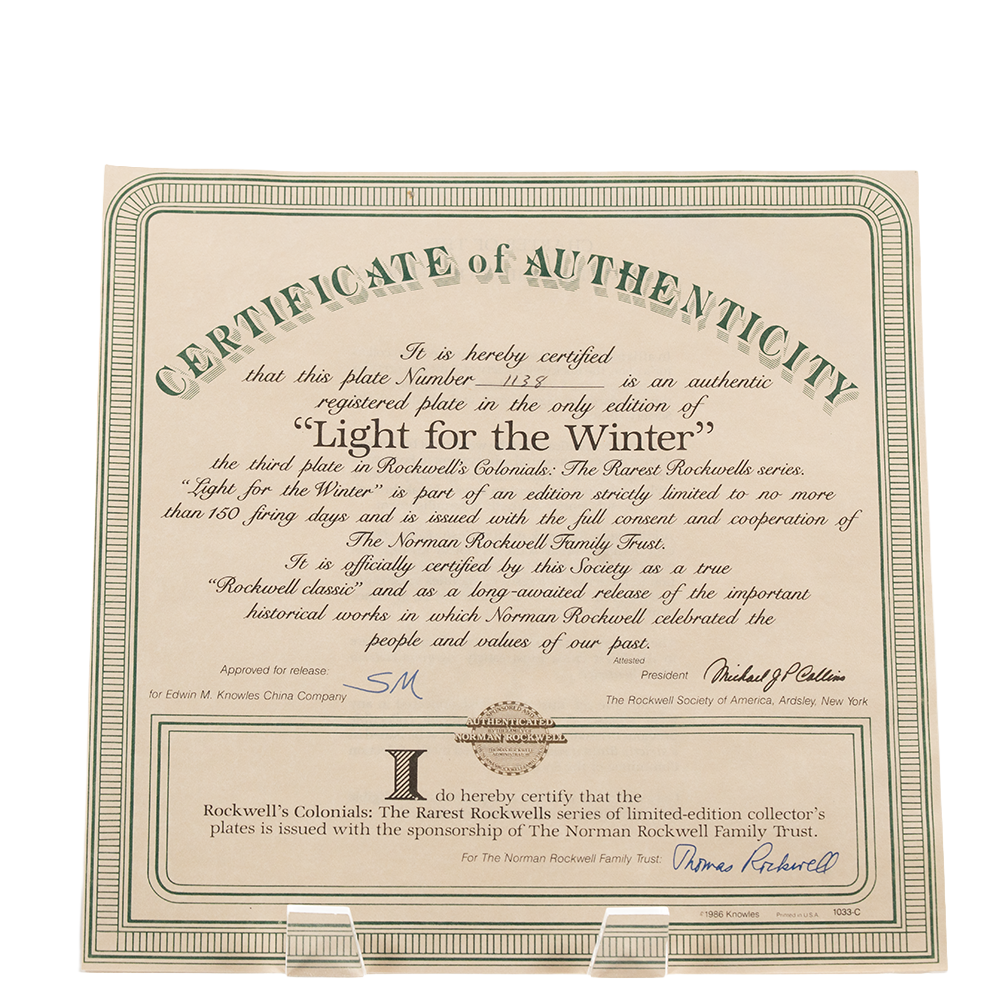 Edwin Knowles “Light for the Winter” Plate – Rockwell Colonials Collectible