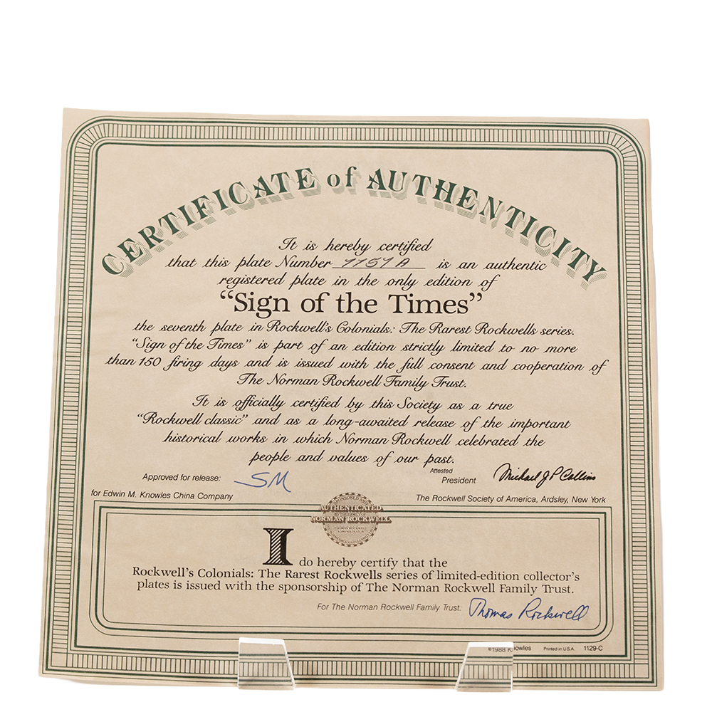 Edwin Knowles “Sign of the Times” Plate – Rockwell Colonials Collectible